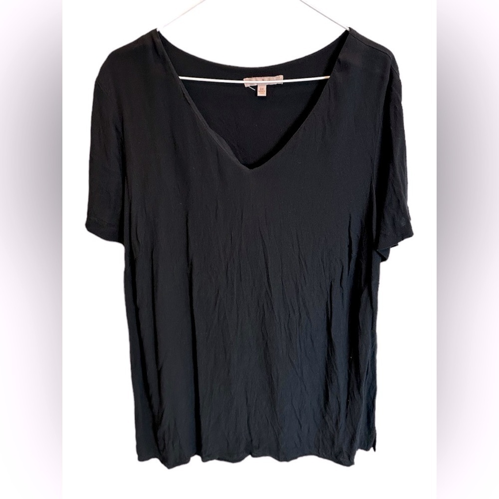 Gibson Latimer black cap sleeves Pull Over top V-Neck Loose Fit Size 2X